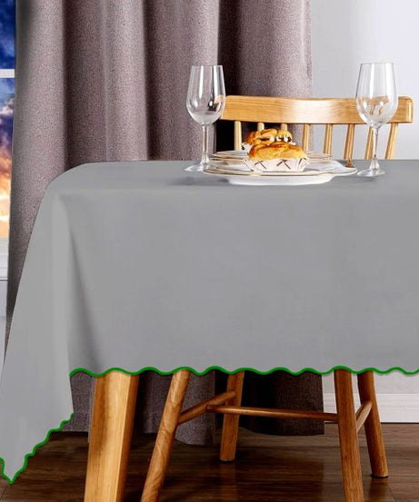Scallop Embroidery Sateen Cotton Solid Table Cloth - Light Grey