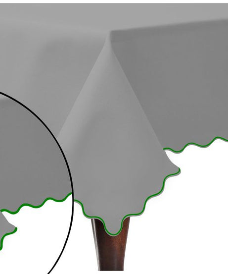 Scallop Embroidery Sateen Cotton Solid Table Cloth - Light Grey