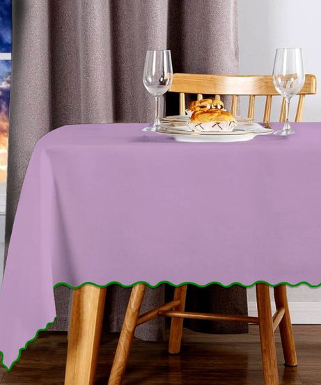 Scallop Embroidery Sateen Cotton Solid Table Cloth - Lilac