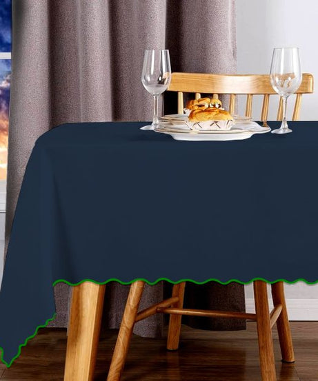Scallop Embroidery Sateen Cotton Solid Table Cloth - Navy
