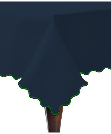 Scallop Embroidery Sateen Cotton Solid Table Cloth - Navy