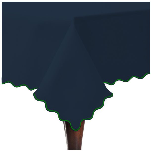 Scallop Embroidery Sateen Cotton Solid Table Cloth - Navy