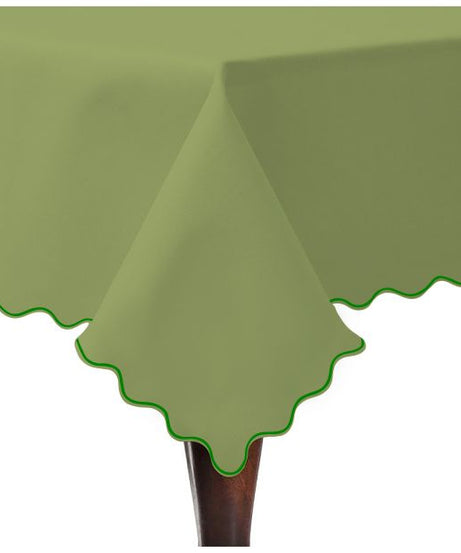 Scallop Embroidery Sateen Cotton Solid Table Cloth - Sage