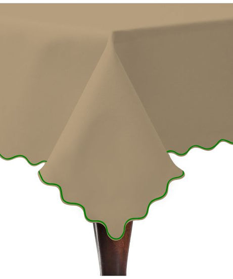 Scallop Embroidery Sateen Cotton Solid Table Cloth - Taupe