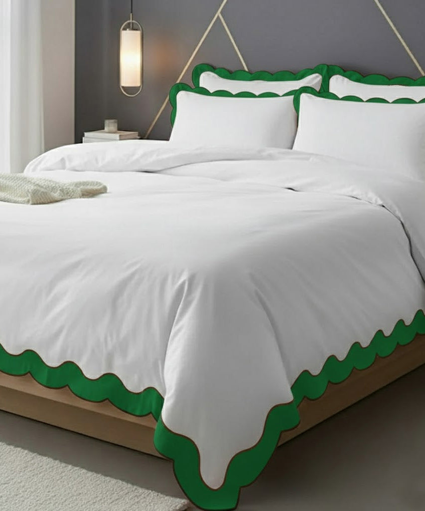 Scalloped & Wavy Applique Embroidery Cotton Duvet Cover Set