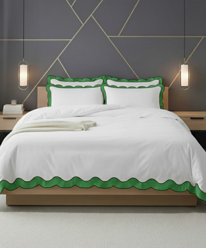 Scalloped & Wavy Applique Embroidery Cotton Duvet Cover Set