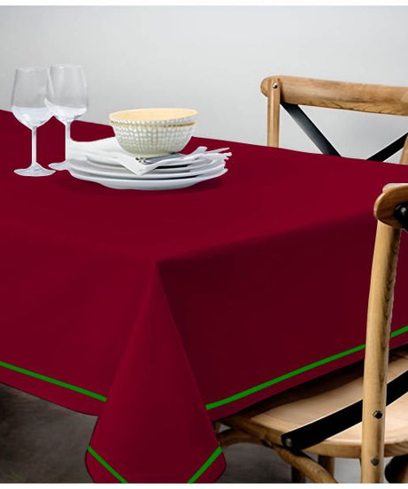 Single Embroidery Border Sateen Cotton Solid Table Cloth - Burgundy