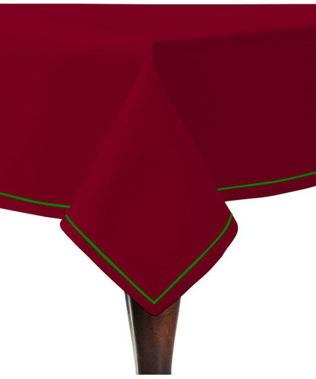 Single Embroidery Border Sateen Cotton Solid Table Cloth - Burgundy