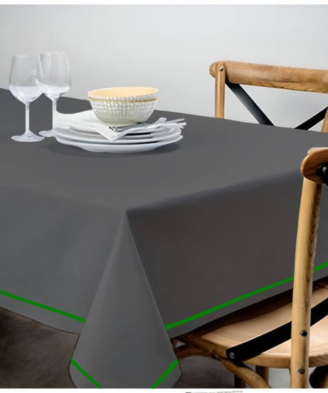 Single Embroidery Border Sateen Cotton Solid Table Cloth - Dark Grey
