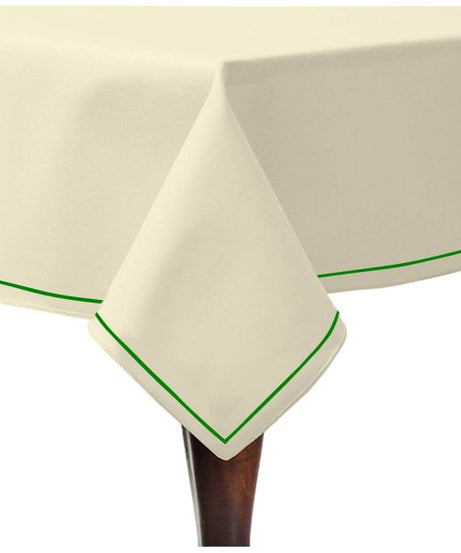 Single Embroidery Border Sateen Cotton Solid Table Cloth - Ivory