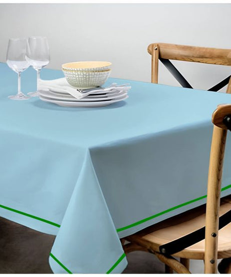 Single Embroidery Border Sateen Cotton Solid Table Cloth - Light Blue