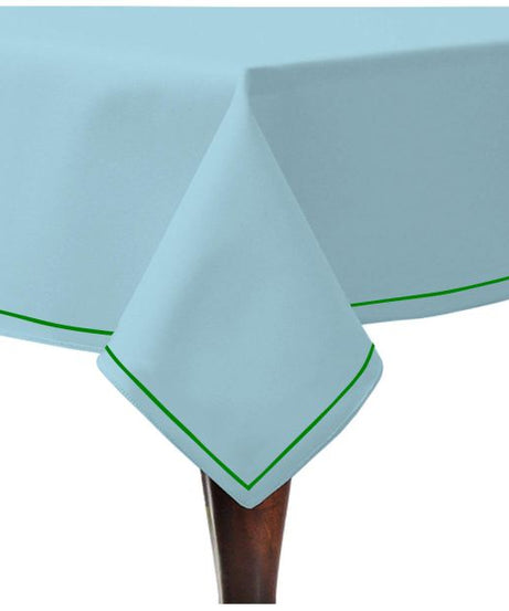 Single Embroidery Border Sateen Cotton Solid Table Cloth - Light Blue