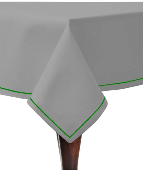 Single Embroidery Border Sateen Cotton Solid Table Cloth - Light Grey