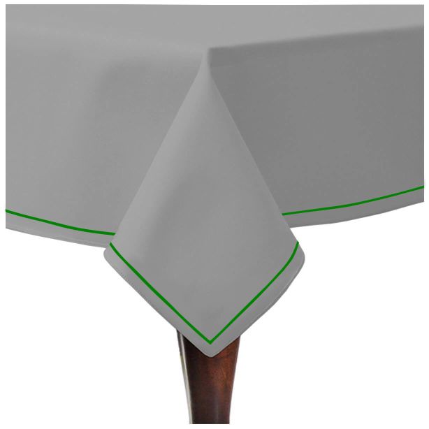 Single Embroidery Border Sateen Cotton Solid Table Cloth - Light Grey