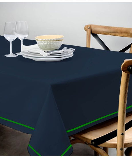 Single Embroidery Border Sateen Cotton Solid Table Cloth - Navy