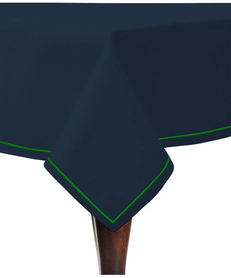 Single Embroidery Border Sateen Cotton Solid Table Cloth - Navy