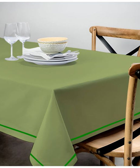 Single Embroidery Border Sateen Cotton Solid Table Cloth - Sage