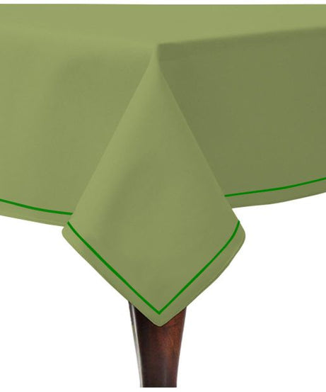 Single Embroidery Border Sateen Cotton Solid Table Cloth - Sage
