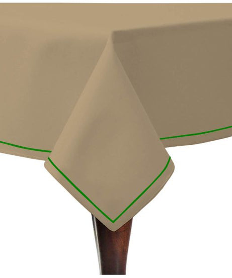 Single Embroidery Border Sateen Cotton Solid Table Cloth - Taupe