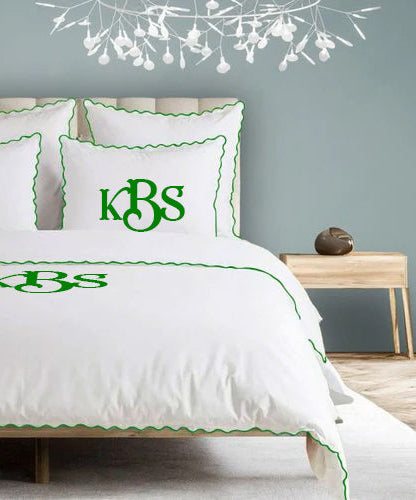 Monogram 400TC Cotton Small Scallop Embroidery Duvet Cover Set