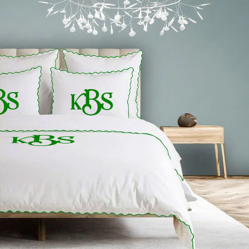 Monogram 400TC Cotton Small Scallop Embroidery Duvet Cover Set