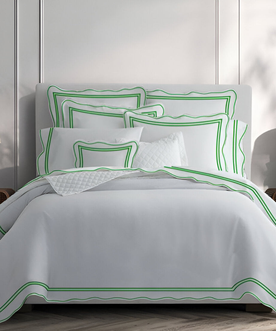 400TC Wavy Embroidery & Border Cotton Sateen Solid Duvet Cover Set