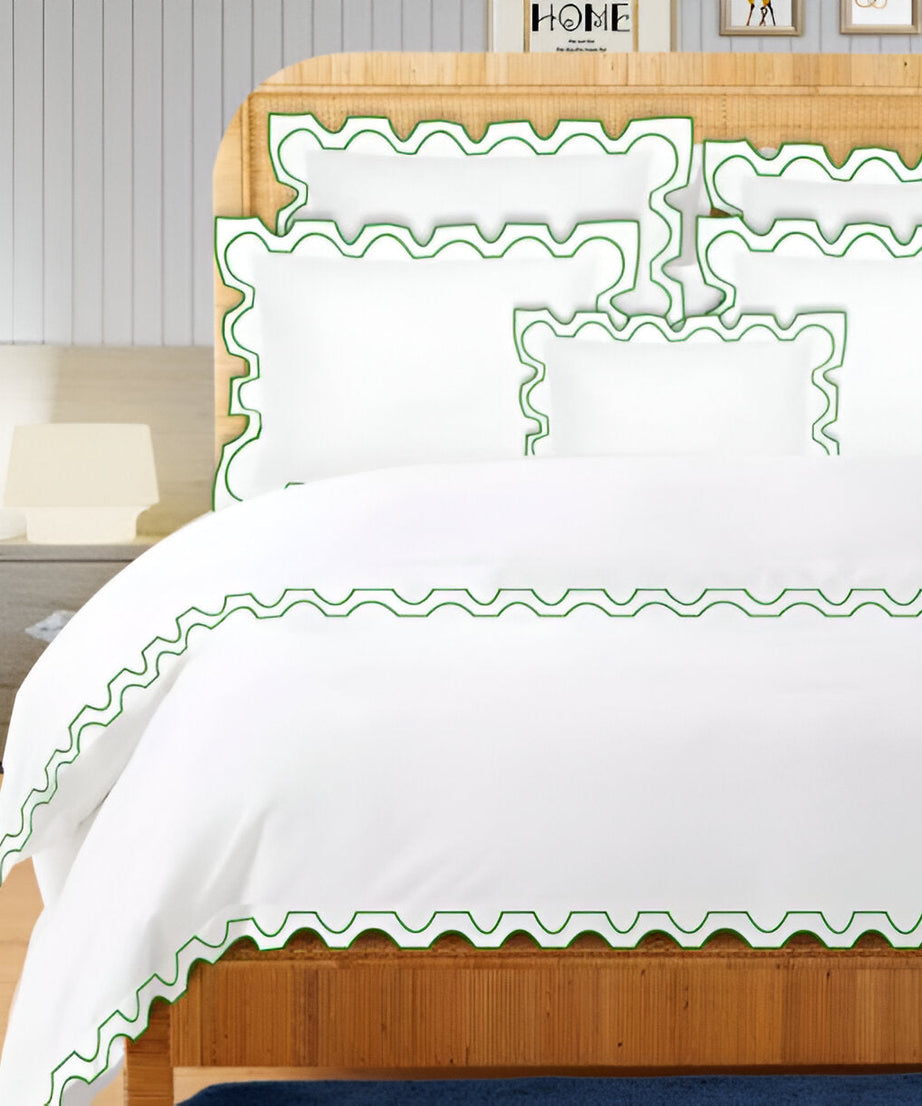 400TC Zig & Zag U Shape Embroidery Cotton Duvet Cover Set