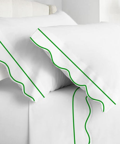 400TC Cotton Scallop Embroidery & Border Sateen Solid Sheet Set