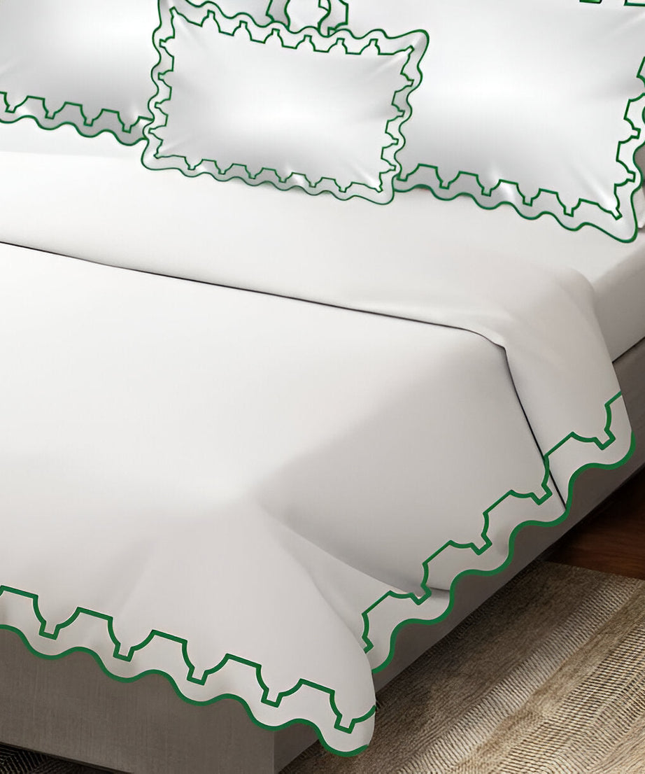 Imaginary Scallop 400TC Cotton Embroidery Sateen Solid Duvet Cover Set
