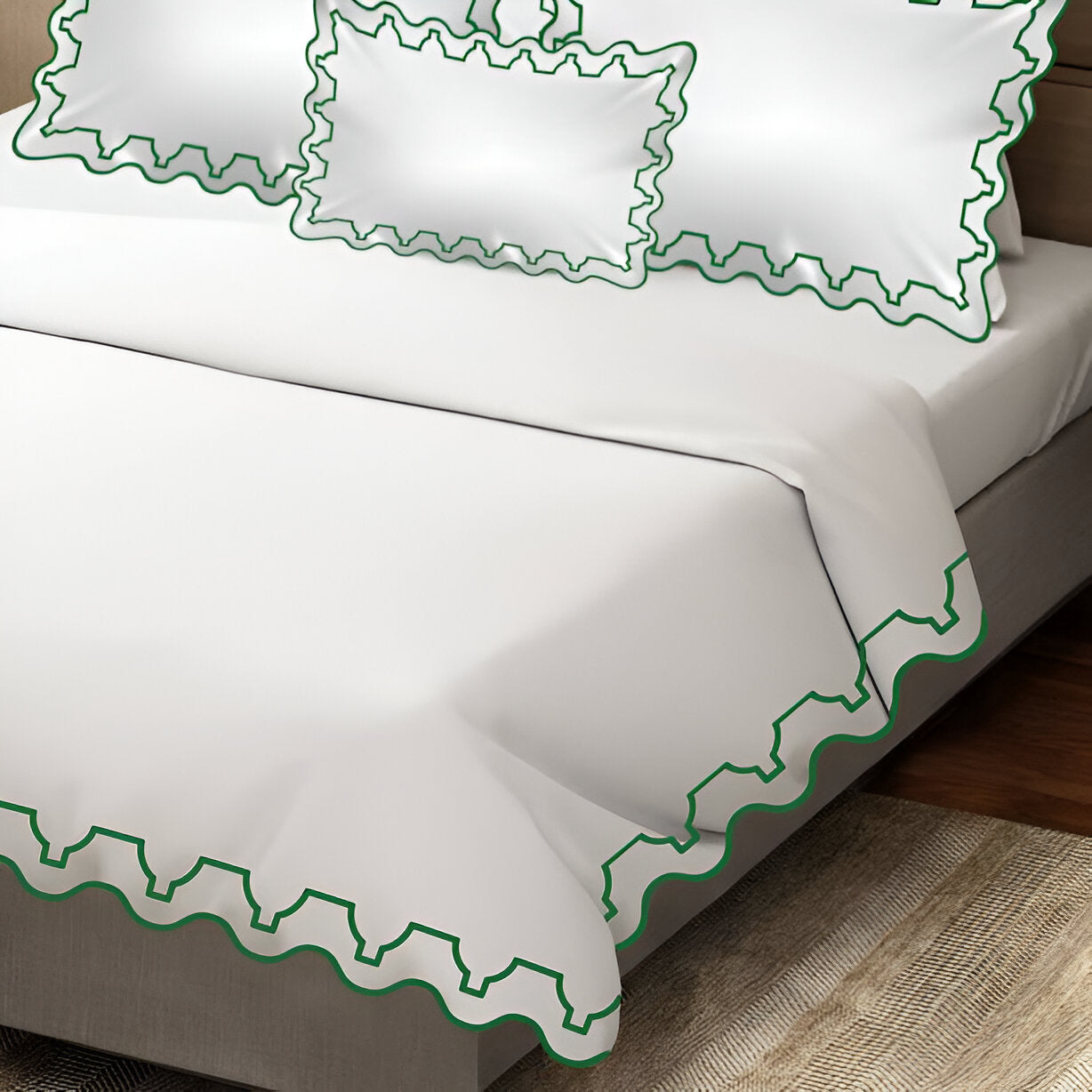 Imaginary Scallop 400TC Cotton Embroidery Sateen Solid Duvet Cover Set
