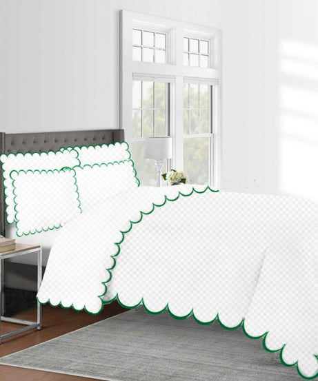 Allena 400TC Cotton Scallop Embroidery Sateen Microcheck Duvet Cover Set