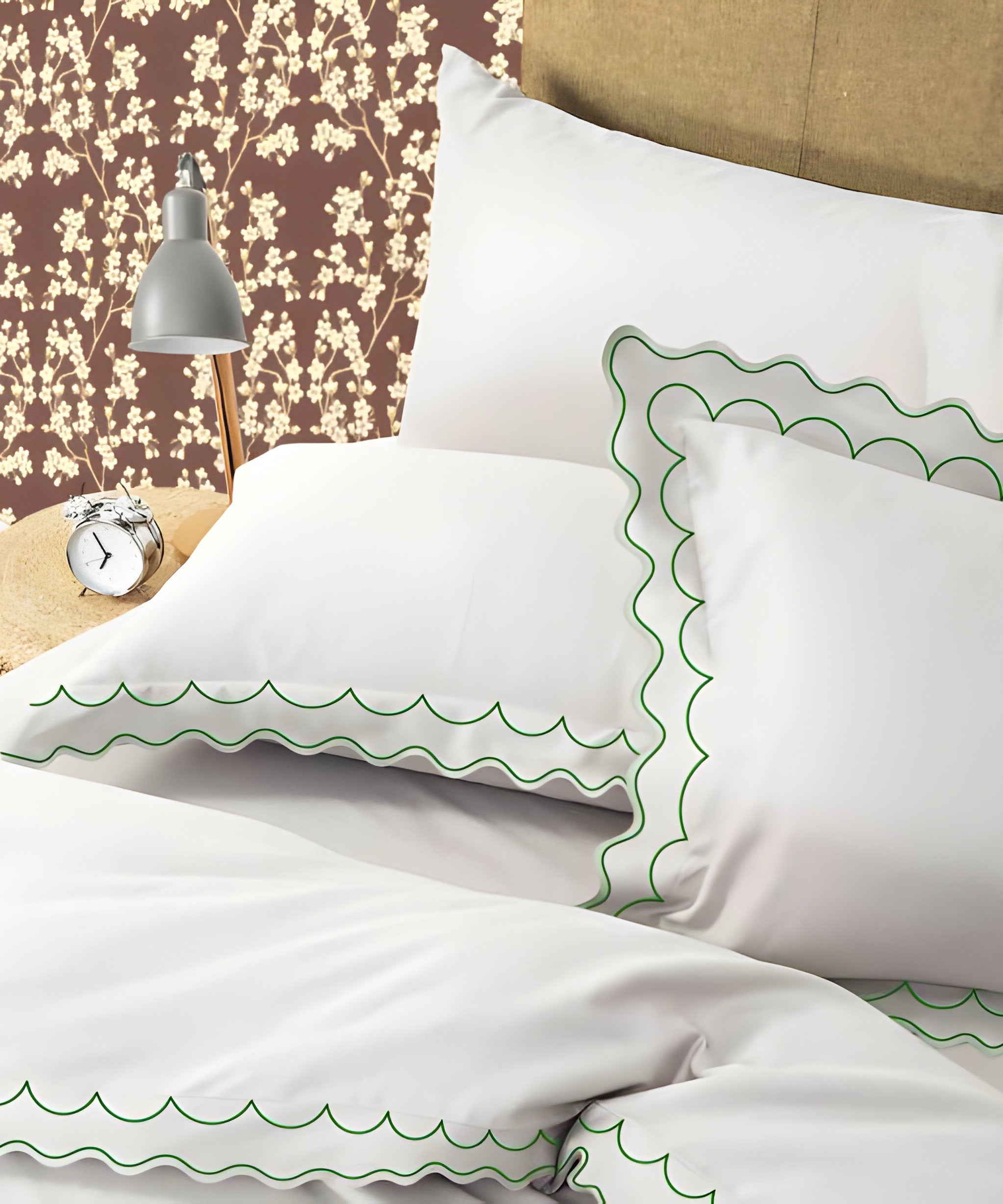 400TC Cotton Sateen Double Scallop Embroidery Duvet Cover Set