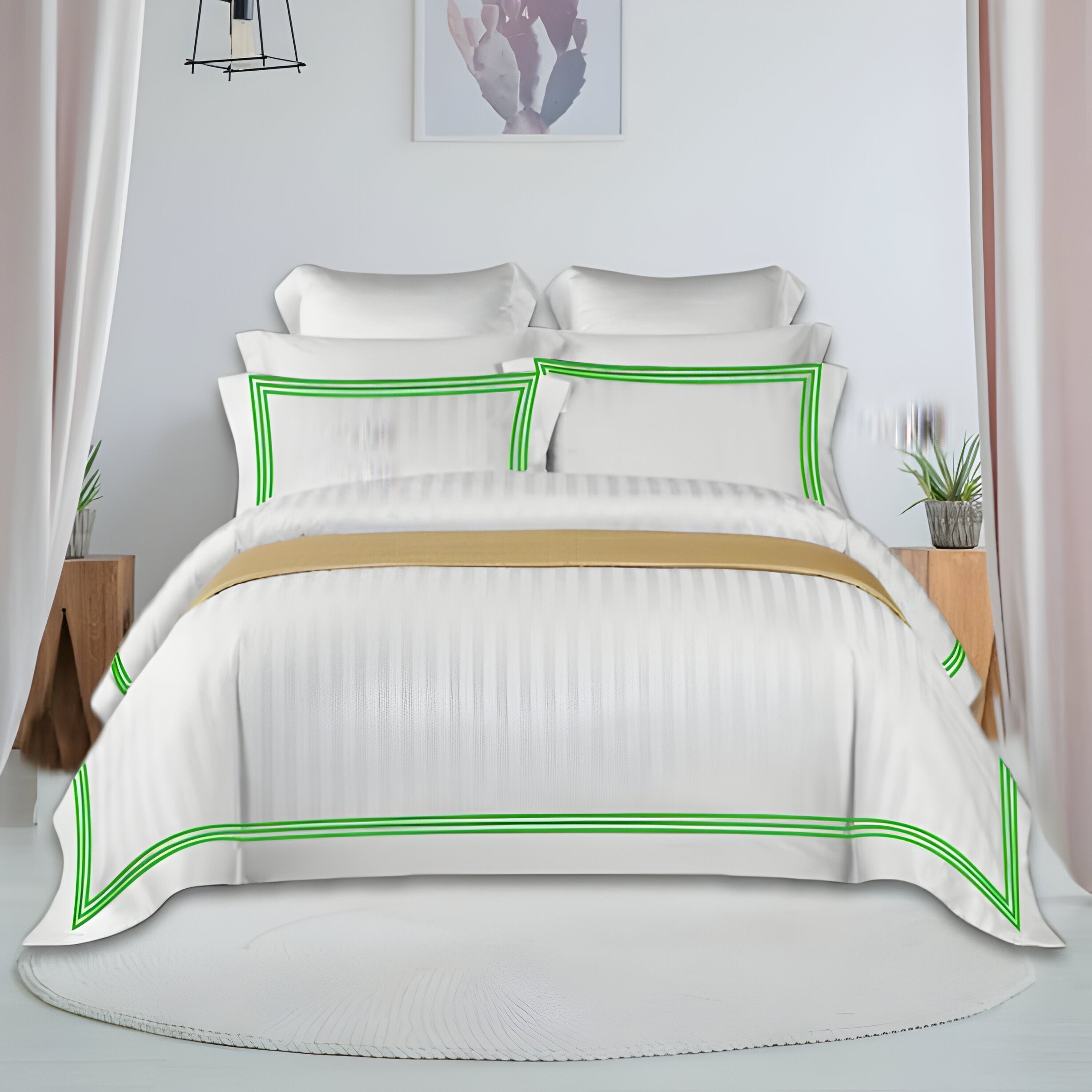 400TC Cotton Sateen Triple Edge Embroidery Stripe Duvet Cover Set