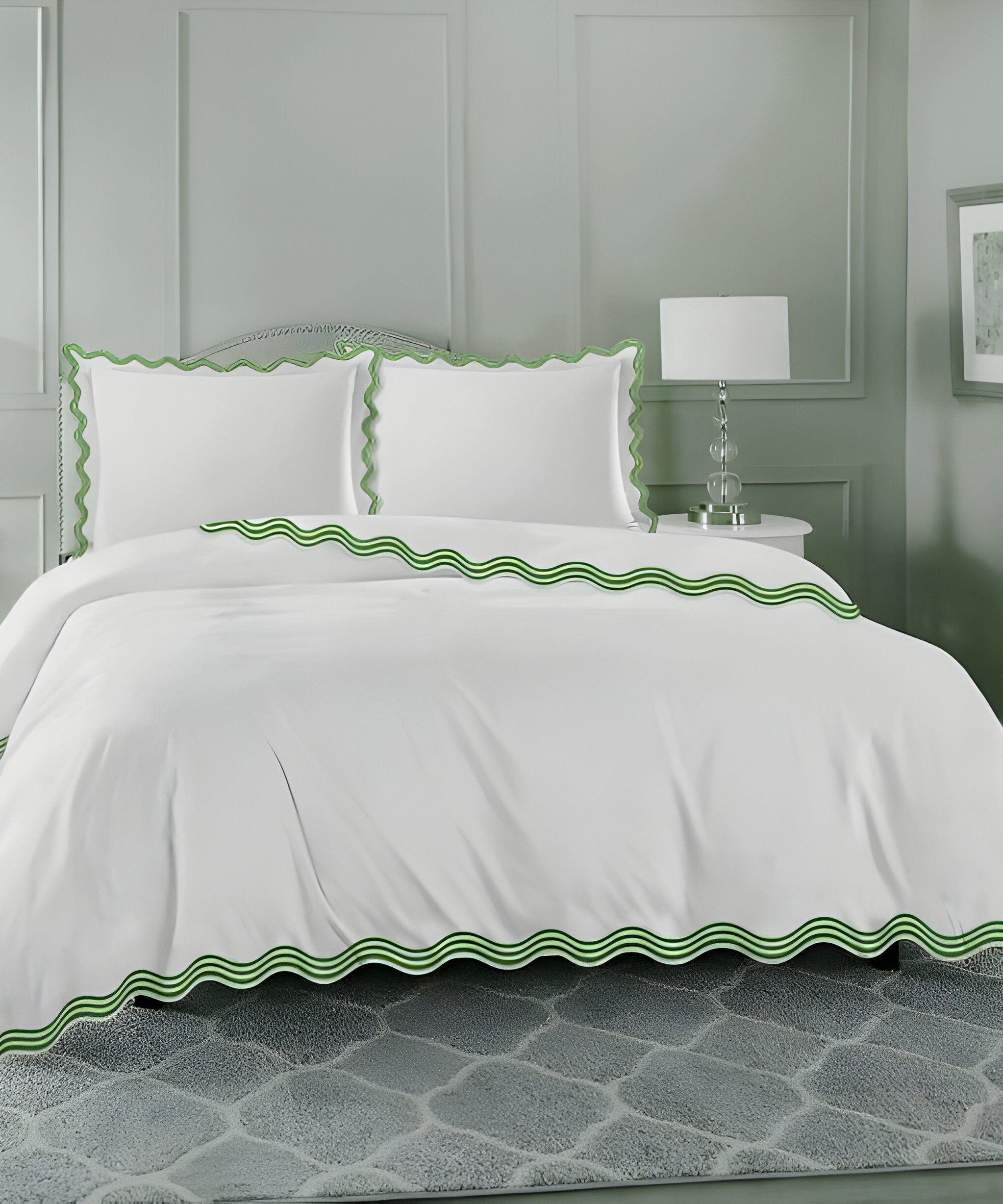 400TC Cotton Sateen Triple Scallop Embroidery Duvet Cover Set
