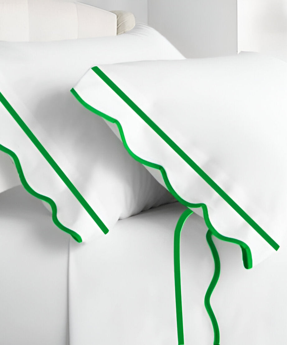 400TC Cotton Scallop Embroidery & Border Sateen Solid Pillowcases (Set Of 2)