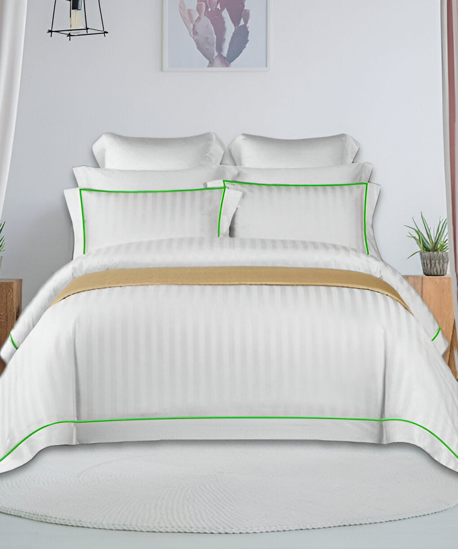 400TC Cotton Single Edge Embroidery Sateen Stripe Duvet Cover Set