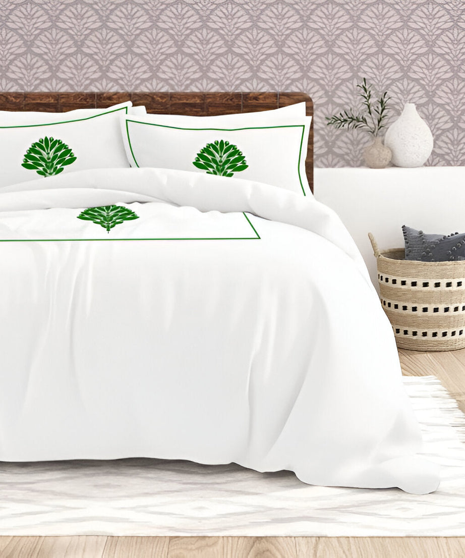 Leafy Embroidered Cotton Sateen Duvet Cover Set