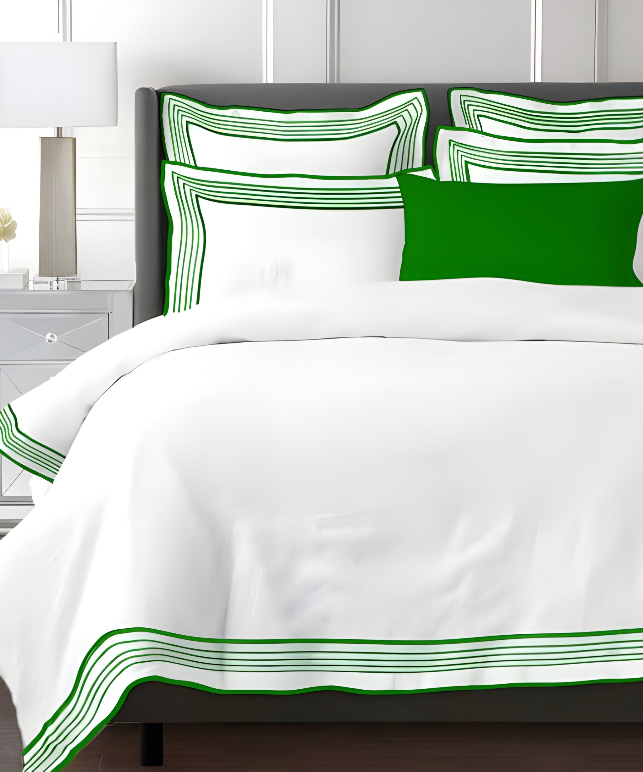 Smart Border 400TC Cotton Embroidery Sateen Solid Duvet Cover Set