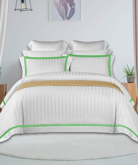 400TC Cotton Double Edge Embroidery Sateen Stripe Duvet Cover Set