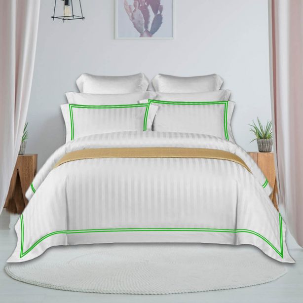 400TC Cotton Double Edge Embroidery Sateen Stripe Duvet Cover Set