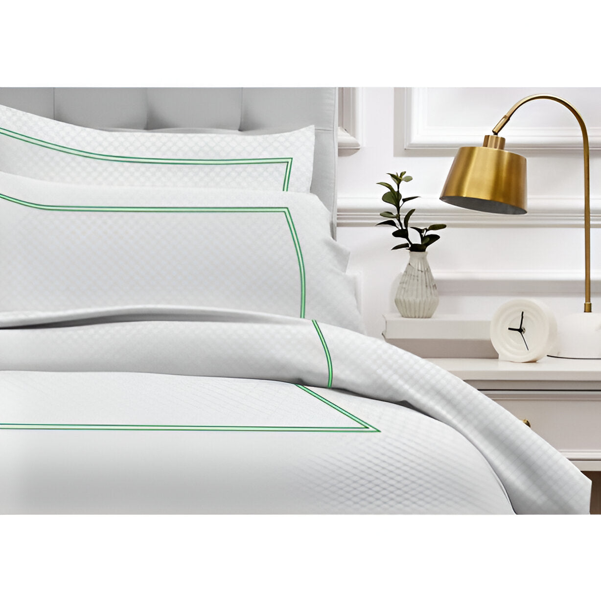 400TC Cotton Double Embroidery Sateen Microcheck Duvet Cover Set