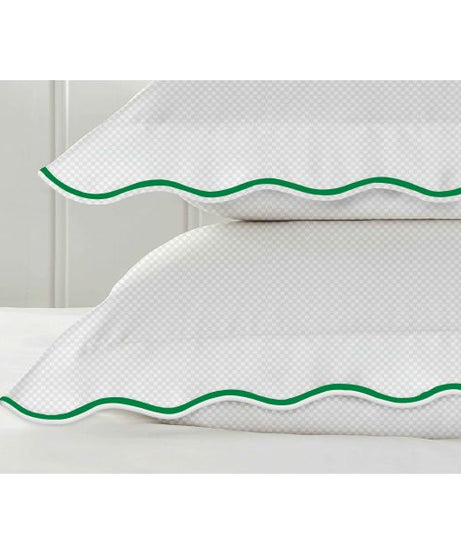 400TC Cotton Scallop Embroidery Sateen Microcheck Duvet Cover Set