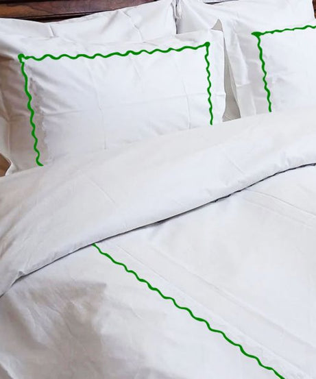 Ava 400TC Cotton Scallop Embroidery Sateen Solid Duvet Cover Set