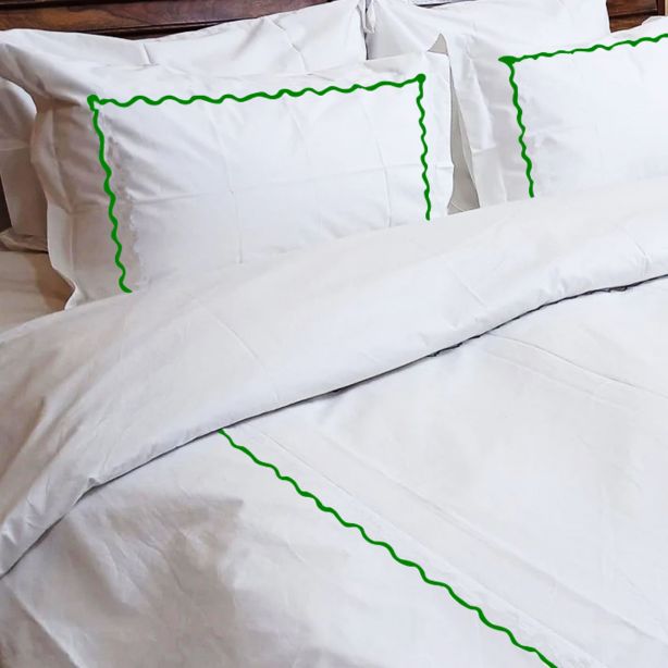 Ava 400TC Cotton Scallop Embroidery Sateen Solid Duvet Cover Set