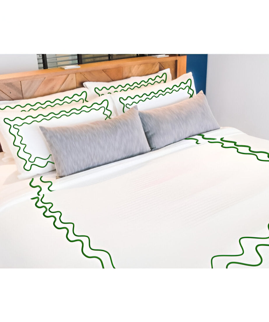 Double Wavy Embroidered Cotton Duvet Cover Set
