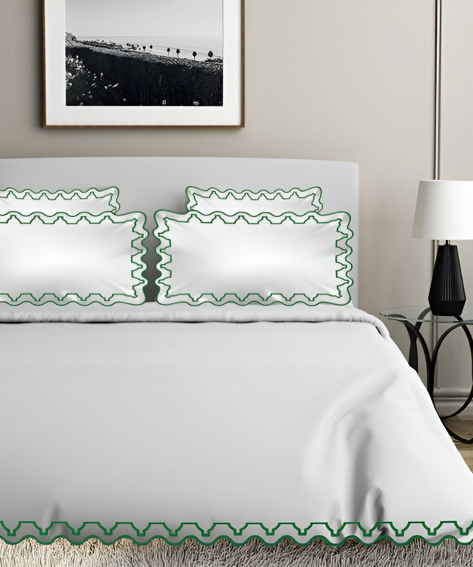 Imaginary Scallop 400TC Cotton Embroidery Sateen Solid Duvet Cover Set