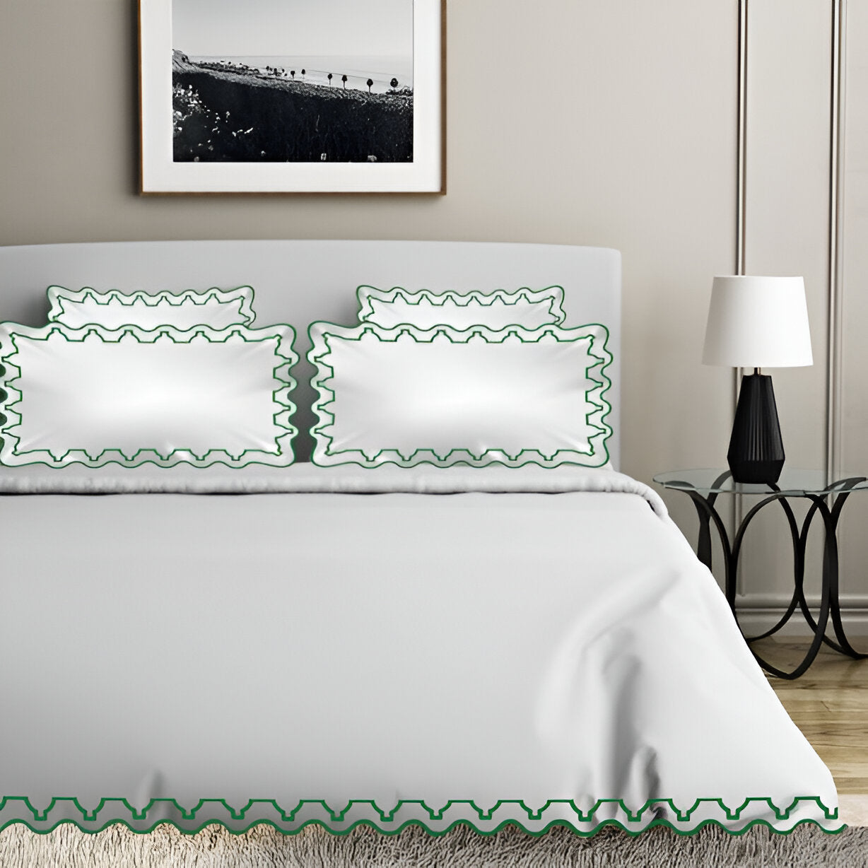 Imaginary Scallop 400TC Cotton Embroidery Sateen Solid Duvet Cover Set