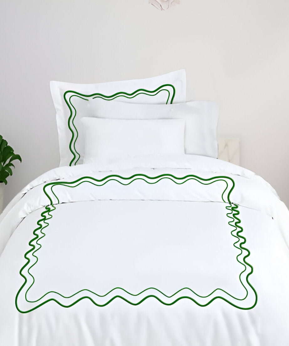Double Wavy Embroidered Cotton Duvet Cover Set