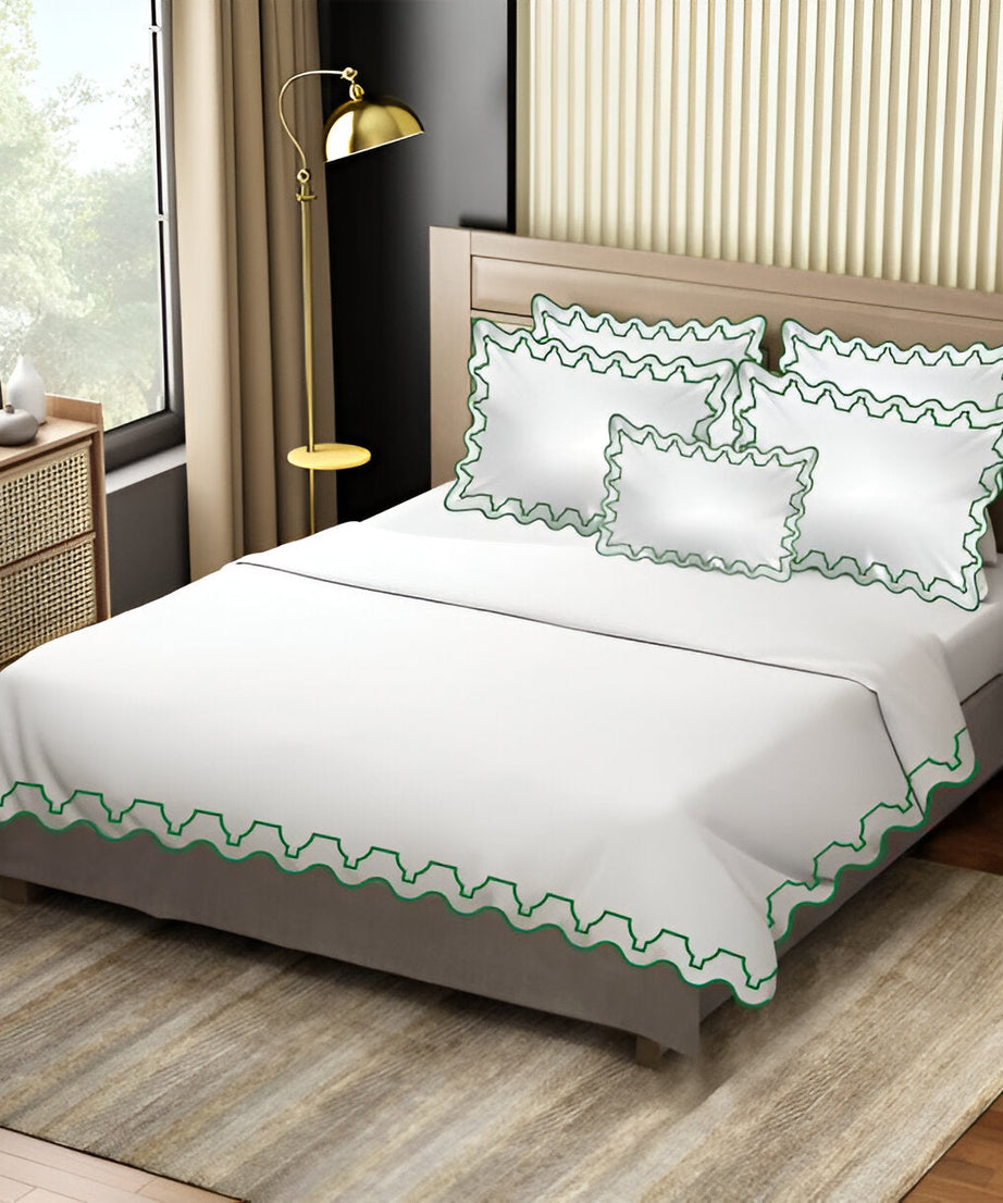 Imaginary Scallop 400TC Cotton Embroidery Sateen Solid Duvet Cover Set