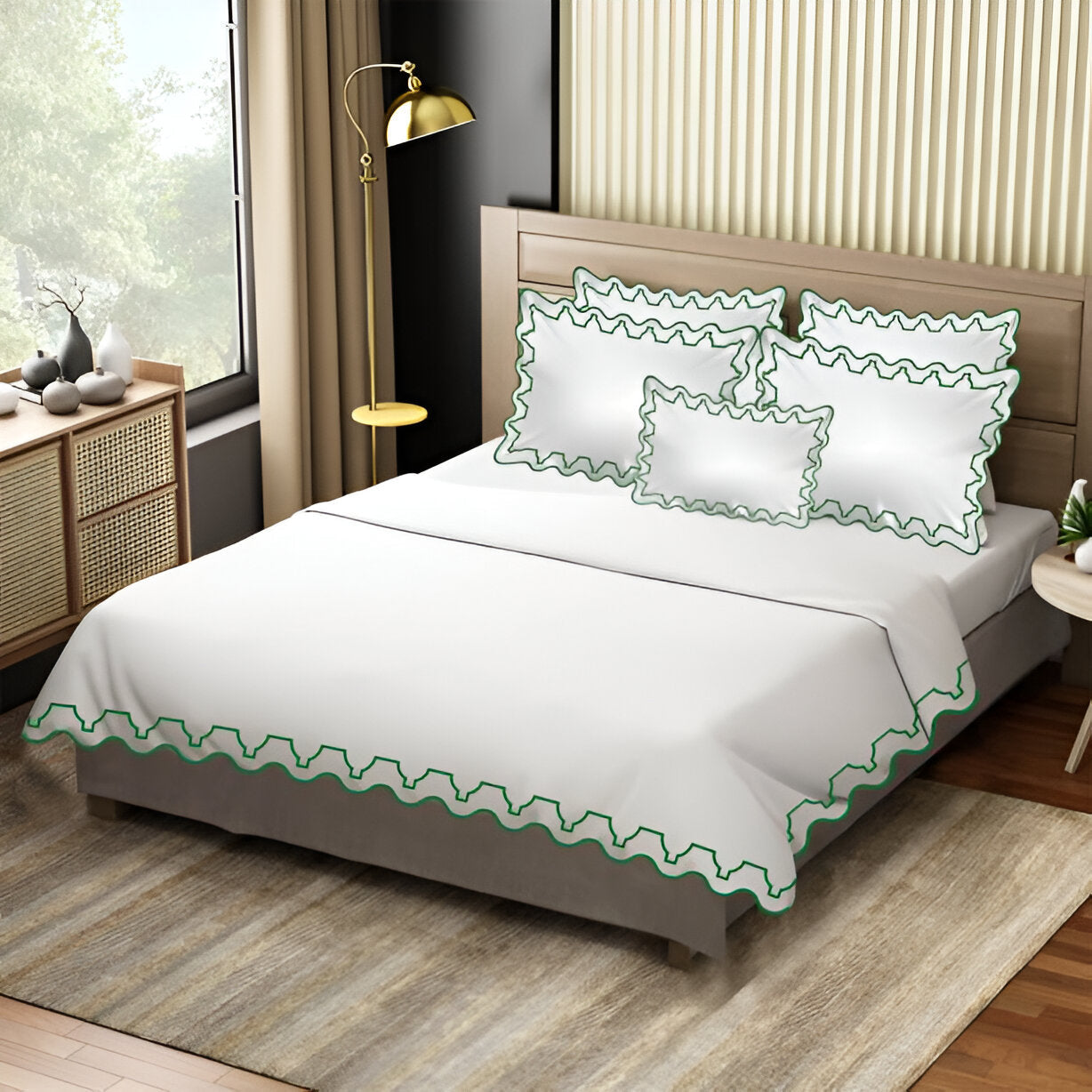 Imaginary Scallop 400TC Cotton Embroidery Sateen Solid Duvet Cover Set
